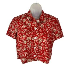 Vintage Talbots cropped short‎ sleeve jacket top red floral size 6 petite